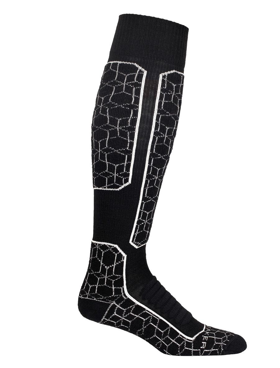 Men's Icebreaker Merino Ski+ Medium Over the Calf Alpine Geo Socks Black / Snow | CA 1942GSOL